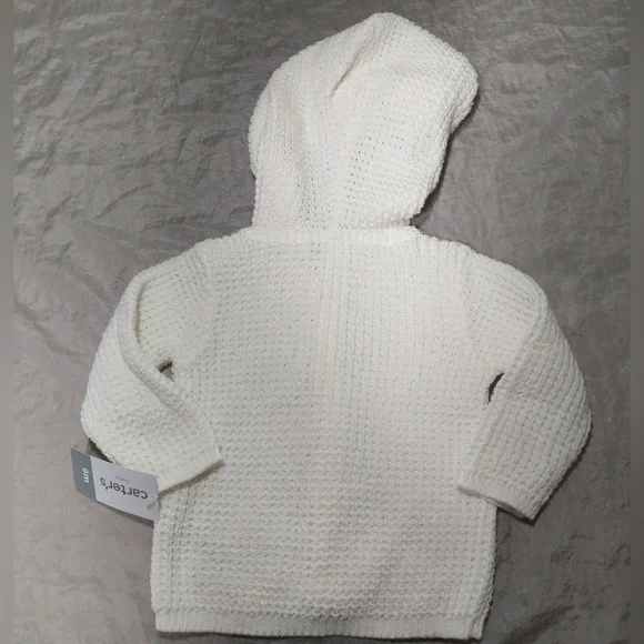 Carter's 100% Cotton Knitted White Hooded Jacket Sweater Cardigan Unisex - Picture 6 of 7